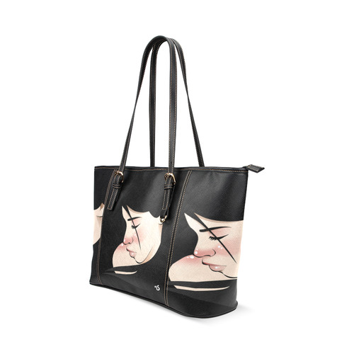 Dark Hair Beauty Leather Tote Bag/Small (Model 1640)