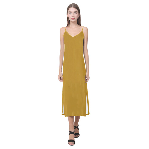 Pirate Gold V-Neck Open Fork Long Dress(Model D18)