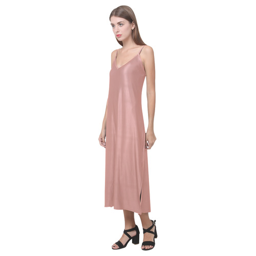 Canyon Clay V-Neck Open Fork Long Dress(Model D18)