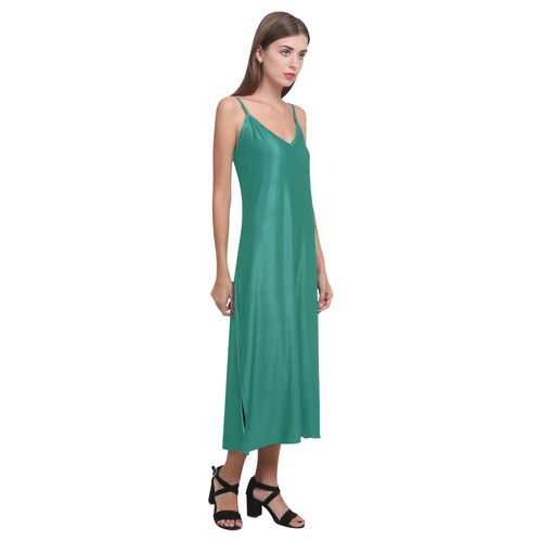 Ultramarine Green V-Neck Open Fork Long Dress(Model D18)