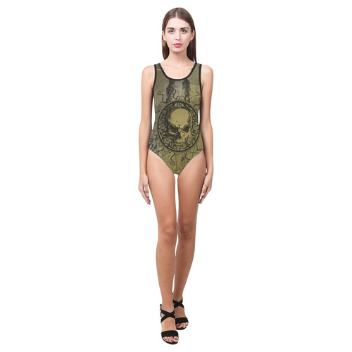 Amazing skull with skeletons Vest One Piece Swimsuit (Model S04)