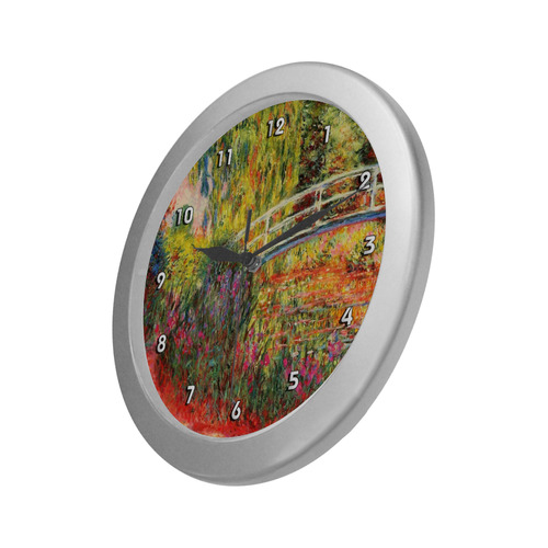Claude Monet Japanese Bridge Floral Fine Art Silver Color Wall Clock