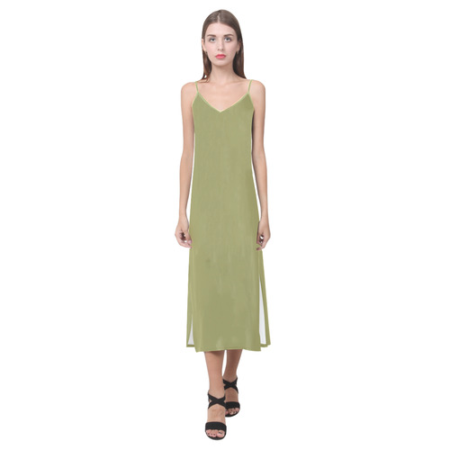 Moss V-Neck Open Fork Long Dress(Model D18)