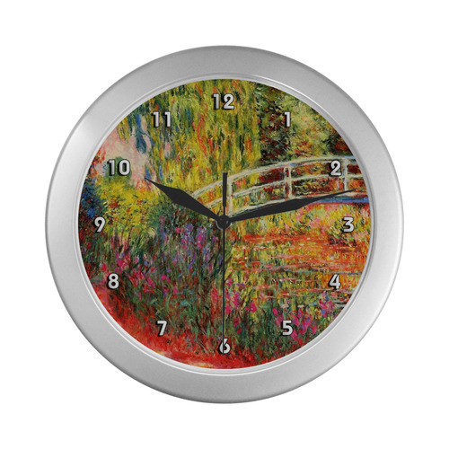 Claude Monet Japanese Bridge Floral Fine Art Silver Color Wall Clock