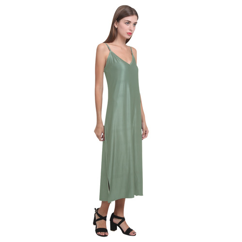 Vineyard Green V-Neck Open Fork Long Dress(Model D18)