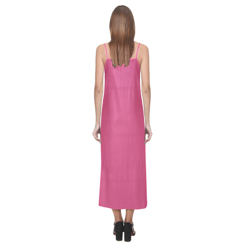 Raspberry Sorbet V-Neck Open Fork Long Dress(Model D18)