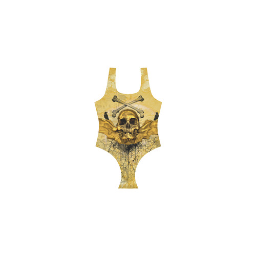 Awesome skull in golden colors Vest One Piece Swimsuit (Model S04)