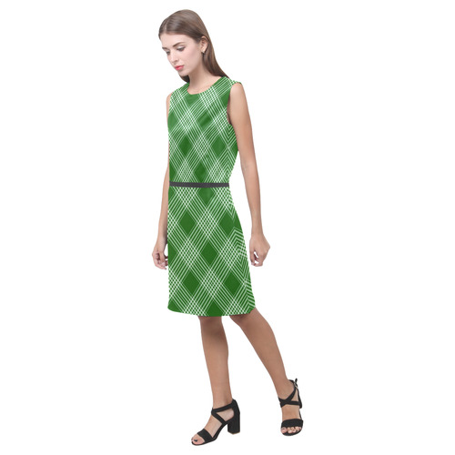 Green And White Plaid Eos Women's Sleeveless Dress (Model D01)