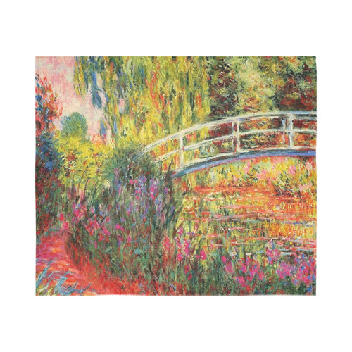 Claude Monet Japanese Bridge Floral Fine Art Cotton Linen Wall Tapestry 60"x 51"