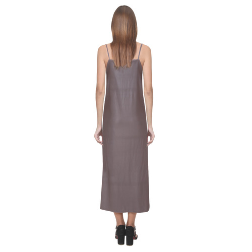 Deep Mahogany V-Neck Open Fork Long Dress(Model D18)