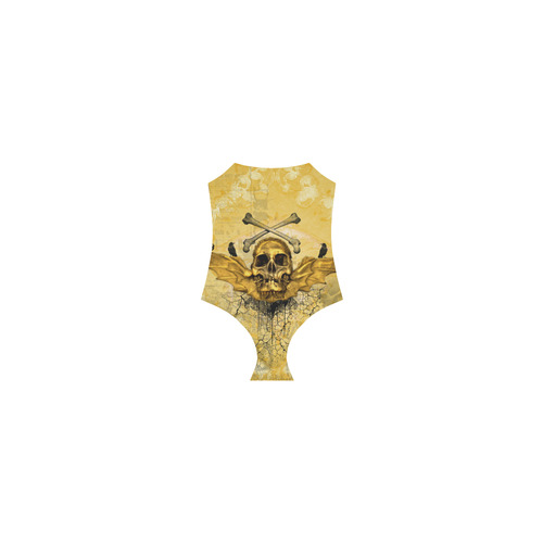 Awesome skull in golden colors Strap Swimsuit ( Model S05)
