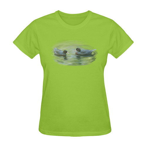 Blue Ducks in Pond - watercolors Sunny Women's T-shirt (Model T05)