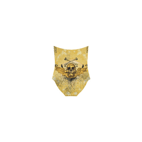 Awesome skull in golden colors Strap Swimsuit ( Model S05)