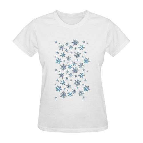Snowflakes, Blue snow, stitched design Sunny Women's T-shirt (Model T05)