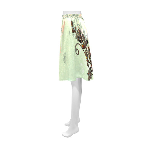 Flower power on soft green background Athena Women's Short Skirt (Model D15)