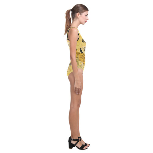 Awesome skull in golden colors Vest One Piece Swimsuit (Model S04)
