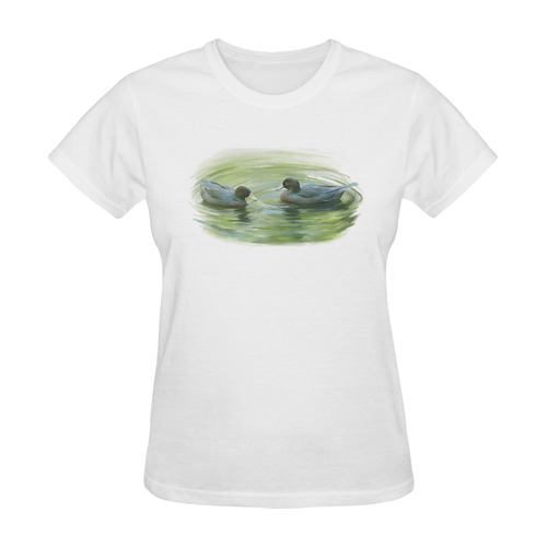 Blue Ducks in Pond - watercolors Sunny Women's T-shirt (Model T05)