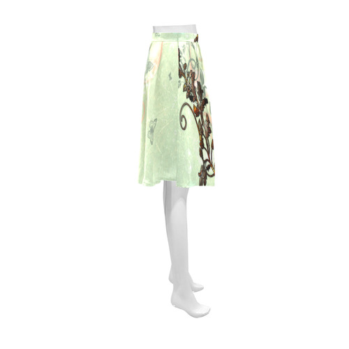 Flower power on soft green background Athena Women's Short Skirt (Model D15)