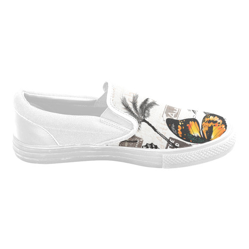 New in Shop! Vintage original shoes with butterfly and exotic palms illustration. 100 % hand-drawn e Slip-on Canvas Shoes for Men/Large Size (Model 019)