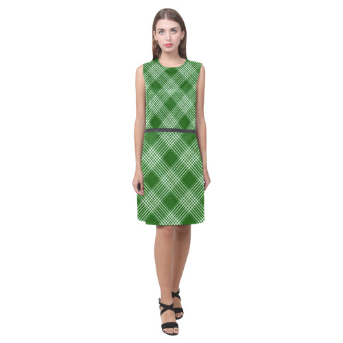 Green And White Plaid Eos Women's Sleeveless Dress (Model D01)