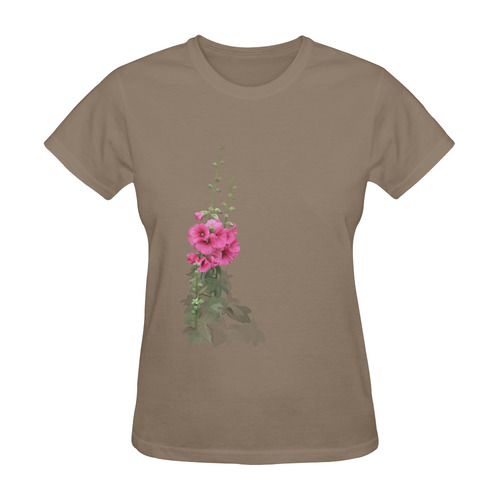 Pink Hollyhocks, watercolor Sunny Women's T-shirt (Model T05)