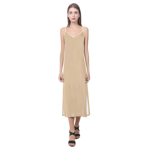 Desert Dust V-Neck Open Fork Long Dress(Model D18)