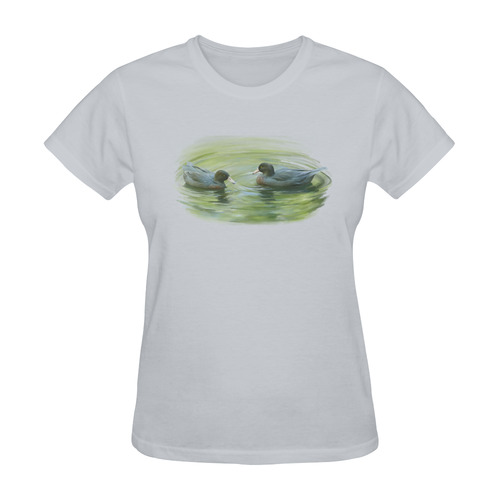 Blue Ducks in Pond - watercolors Sunny Women's T-shirt (Model T05)