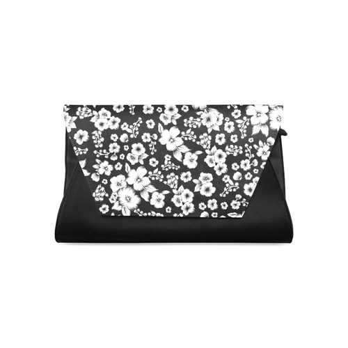 Fine Flowers Pattern Solid Black White Clutch Bag (Model 1630)