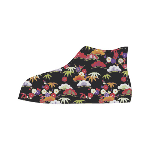 Winter Floral Vintage Japanese Kimono Women's Classic High Top Canvas Shoes (Model 017)