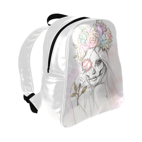 Boho Queen, skull girl, watercolor woman Multi-Pockets Backpack (Model 1636)
