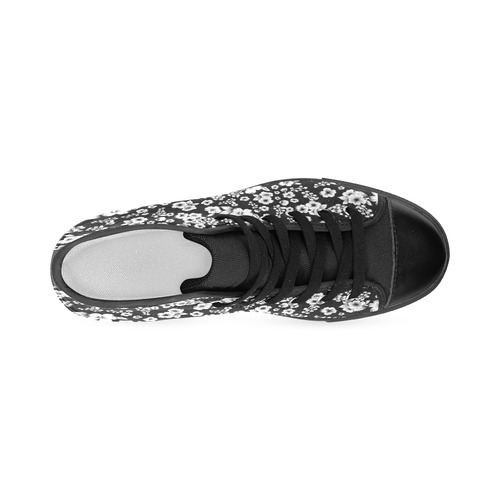 Fine Flowers Pattern Solid Black White Women's Classic High Top Canvas Shoes (Model 017)