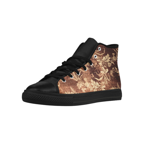 Grunge vintage floral pattern in warm brown Aquila High Top Microfiber Leather Women's Shoes (Model 032)