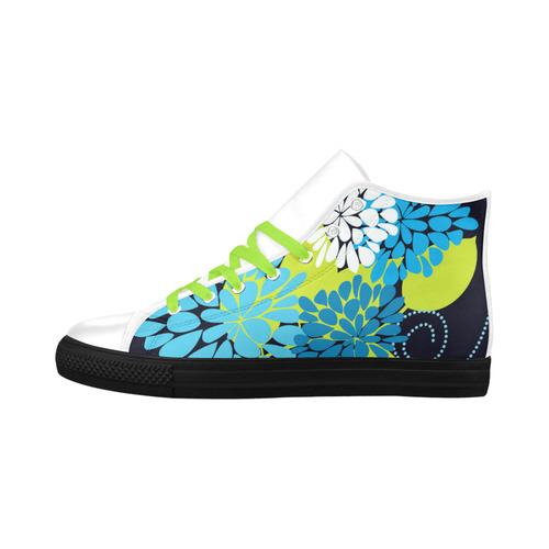 Blue Aqua Abstract Modern Floral Aquila High Top Microfiber Leather Women's Shoes (Model 032)