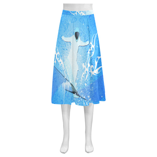 Snowboarder with snowflakes Mnemosyne Women's Crepe Skirt (Model D16)