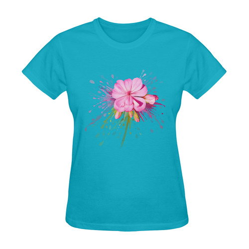 Pink flower color splash, watercolor Sunny Women's T-shirt (Model T05)