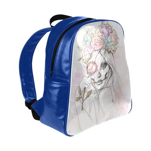 Boho Queen, skull girl, watercolor woman Multi-Pockets Backpack (Model 1636)