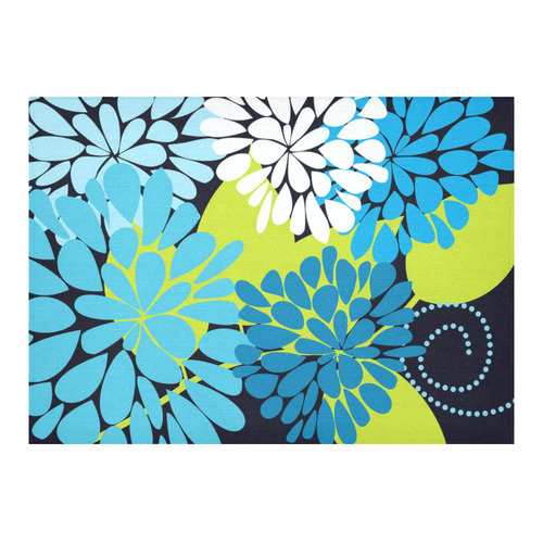 Blue Aqua Abstract Modern Floral Cotton Linen Tablecloth 60"x 84"