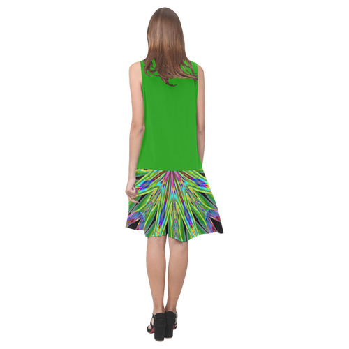 Fractal Kaleidoscope Mandala Flower Abstract 30 Sleeveless Splicing Shift Dress(Model D17)