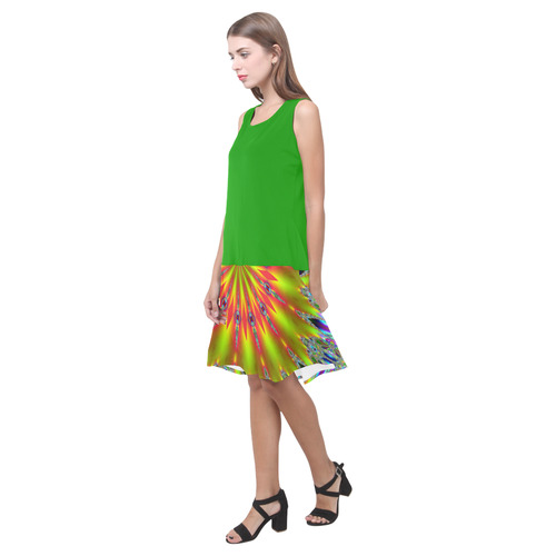 Fractal Kaleidoscope Mandala Flower Abstract 21 Sleeveless Splicing Shift Dress(Model D17)