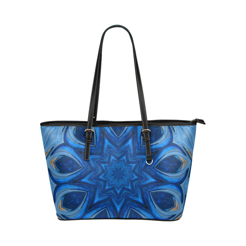 Blue Blossom Mandala Leather Tote Bag/Small (Model 1651)