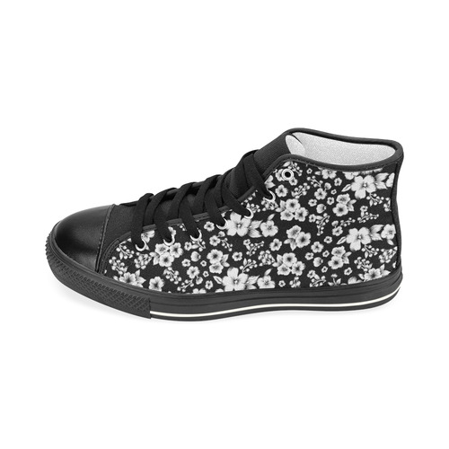 Fine Flowers Pattern Solid Black White Women's Classic High Top Canvas Shoes (Model 017)