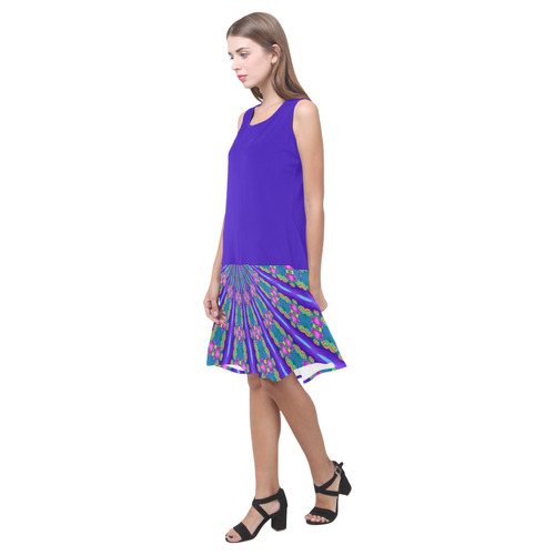 Fractal Kaleidoscope Mandala Flower Abstract 28 Sleeveless Splicing Shift Dress(Model D17)