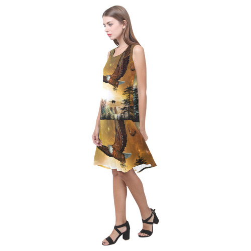Awesome flying eagle Sleeveless Splicing Shift Dress(Model D17)