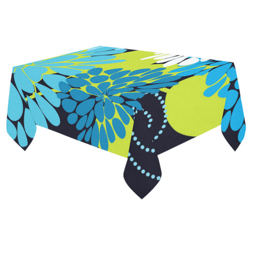 Blue Aqua Abstract Modern Floral Cotton Linen Tablecloth 60"x 84"