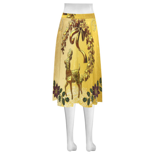 Reindeer in golden colors Mnemosyne Women's Crepe Skirt (Model D16)