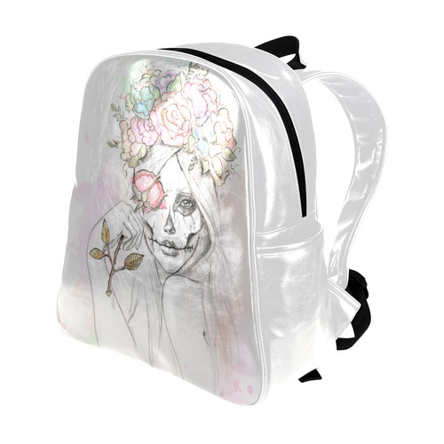 Boho Queen, skull girl, watercolor woman Multi-Pockets Backpack (Model 1636)