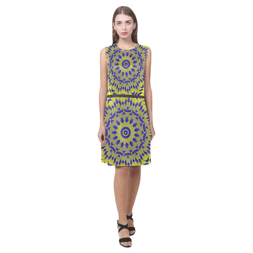 Yellow Blue Gold Mandala Eos Women's Sleeveless Dress (Model D01)