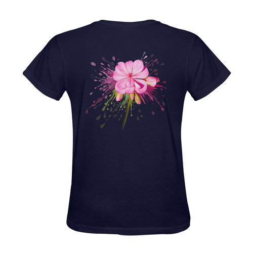 Pink flower color splash, watercolor Sunny Women's T-shirt (Model T05)