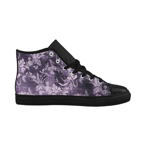 Grunge vintage floral pattern in cool dark purple Aquila High Top Microfiber Leather Women's Shoes (Model 032)