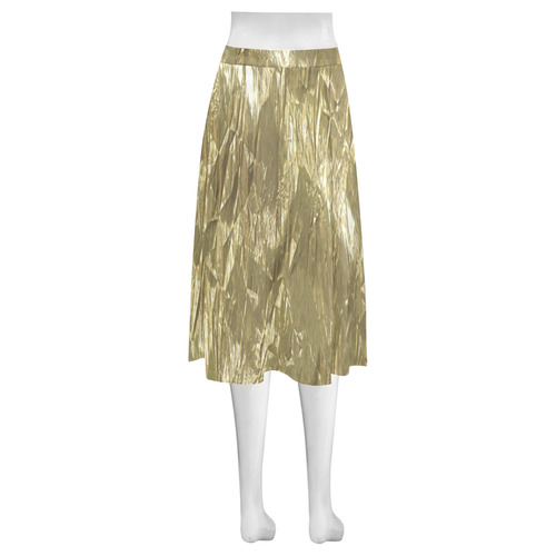 crumpled foil golden Mnemosyne Women's Crepe Skirt (Model D16)